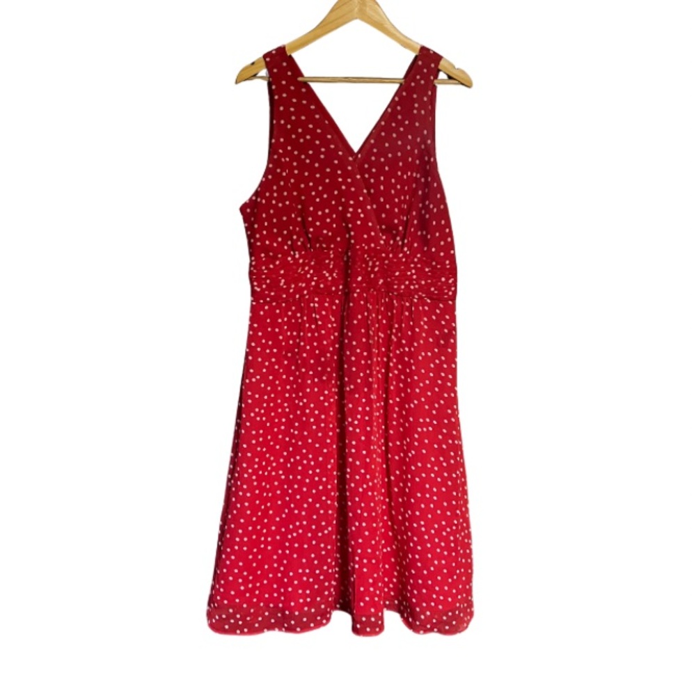 George Red and White Polka Dot Midi Dress